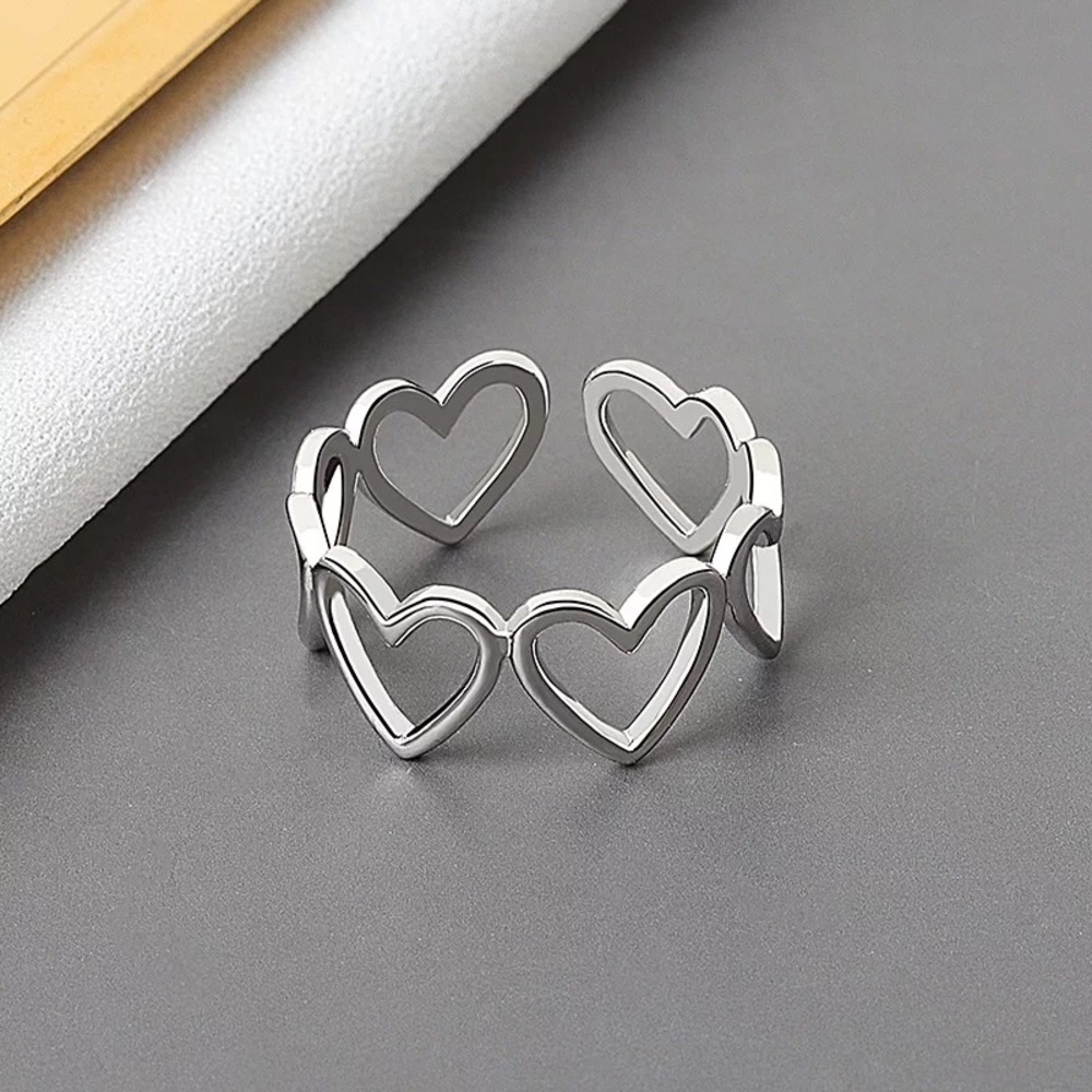 New Sterling Silver 925 Adjustable Heart Ring